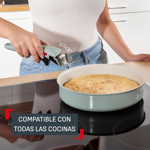 Miniatura 5 de Tefal Ingenio Serenity - Juego de 2 Sartenes 22/28 cm + Cazo 20 cm + Mango extraíble, Revestimiento Antiadherente, Apilable, Inducción, Apto lavavajillas y horno, Eucalipto