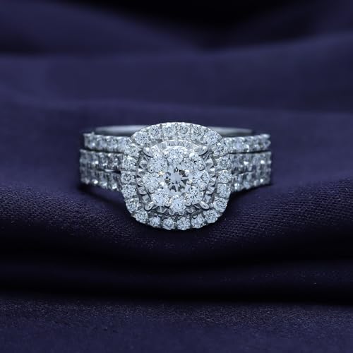 AFFY Bridal Set Rings For Women, 1.00 Carat (ctw) Lab Grown Diamond Halo Wedding Engagement Ring Set In 14K Gold Over Sterling Silver, 10K Or 14K Solid Gold Jewelry Gifts For Her4