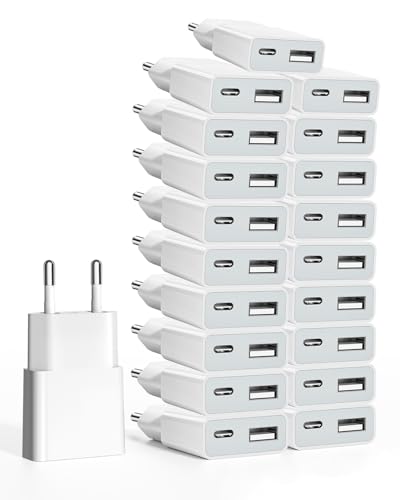 Caricabatterie USB 5V 1A 2Porte USB C + A Spina di Alimentazione Presa di Ricarica Caricatore per iPhone, Sam sung Telefono Cellulare, MP3, eBook Reader (Thickness 1.45cm/20packs)