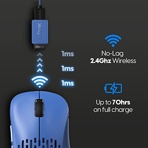 Image of Pulsar Gaming Gears - Xlite V2 Wireless Gaming Mouse, Ultra Lightweight, 2.1 oz (59 g), Ergonomic 2.4 Ghz 1 ms 20000 DPI Optical Sensor PAW3370 Domestic Genuine Product (Medium, Wireless, Blue)
