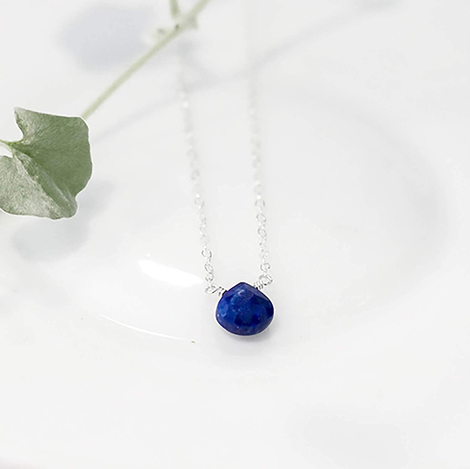 Designed By Stacey Handmade Dainty Lapis Lazuli Pendant, Simple Sterling Silver Necklace, Something Blue Gift for Bride, Boho Gemstone Jewelry, Birthday, Just Because 16 to 18" Adjustable Chain