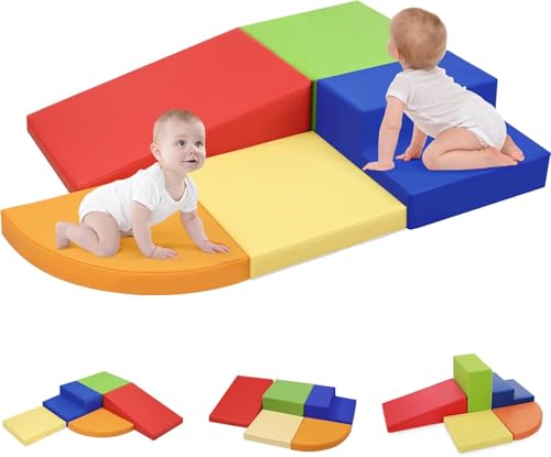 Wilwolfer Baby Klettern Indoor Kletterspielzeug: 5 PCS PU Wasserfeste Farbe Set - Baby Klettern Indoor Ab 3 Jahr Schaumstoff Montessori - Große Weiche Bausteine Kleinkind Säugling