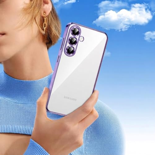 Image of VONZEE Clear Logo Electroplating Transparent Case for Samsung A57 5G, Magnetic Plating Electroplate TPU Cover, Individual Camera Protection for Each Lens - Deep Purple