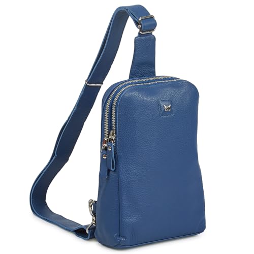 Wise Owl Accessories Real Leather Travel Sling Bag for Women Men Front Chest Crossbody Purse with Credit Card Slots