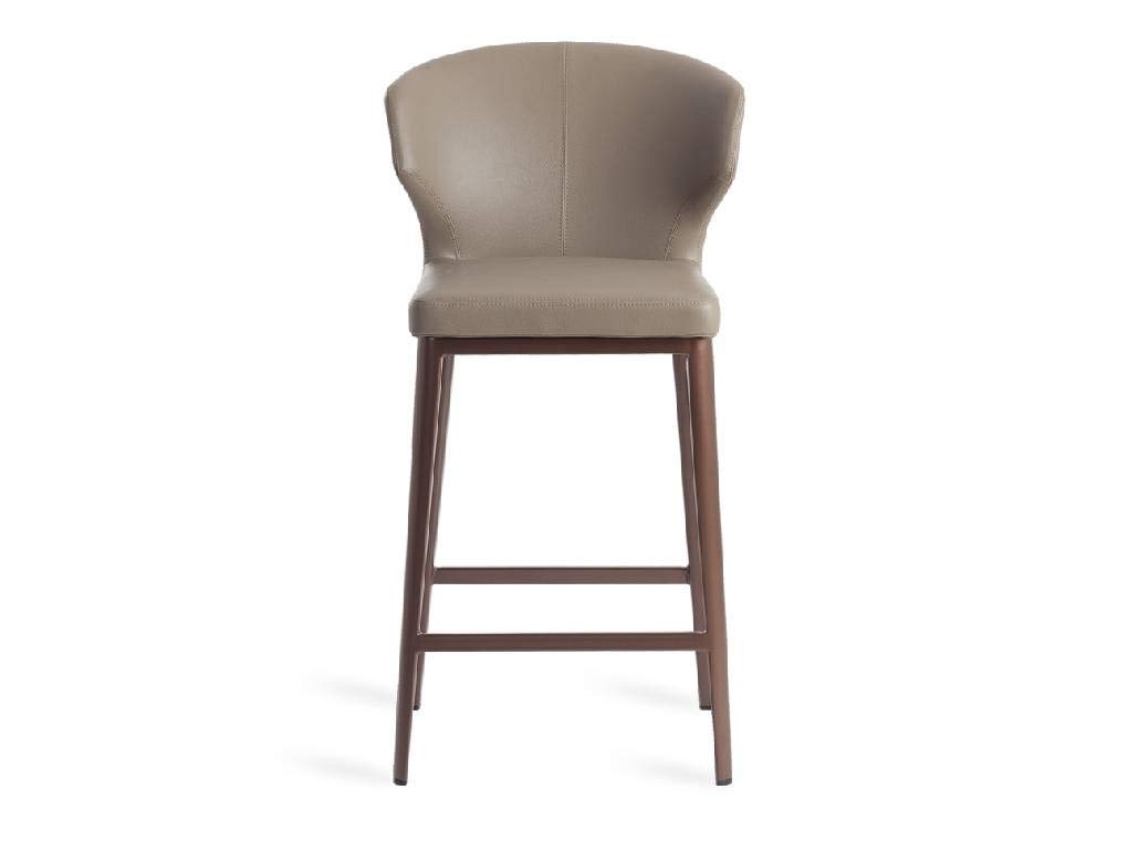 Angel Cerdá - Taburete Alto de Cocina Tapizado en Polipiel Color Visón - Diseño Moderno con Patas de Acero en Bronce Mate - Taburete para Barra de Cocina o Bar - 48 x 48 x 93 cm