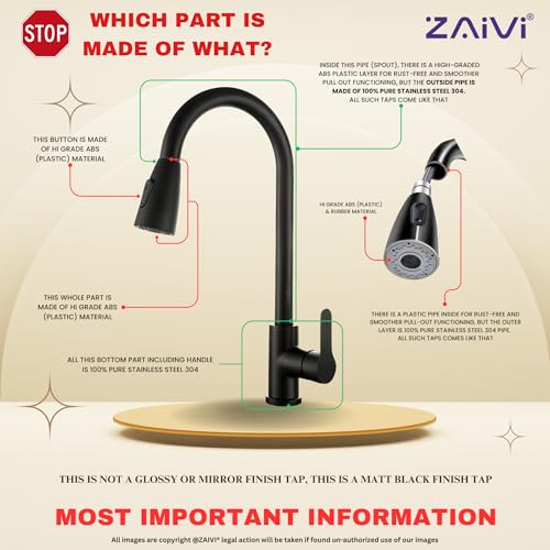 Image of Flora SS-304 Pull Down Sprayer Kitchen Hot and Cold Sink Mixer Tap with 360 Swivel Spout and Pull Out Multifunction Spray Head Faucet - Regular (FU | Black)