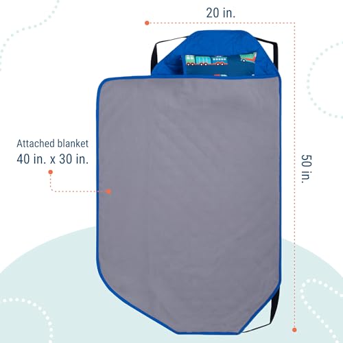 Image of Wildkin Modern Kids Nap Mat with Pillow for Boys - Cotton Blend, Elastic Straps, Toddler Sleep Mat for Daycare, Preschool, Kindergarten & Travel, Ages 3-7, Machine Washable - Transportation