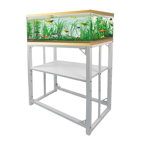 Image of Fish Tank Stand - 20 Gallon Heavy Duty Metal Aquarium Stand, Reptile & Turtle Breeder Tank 450LBS Capacity Terrarium Stand Rack with 2-Tier Storage Shelves (White, 24.8 inchx13 inchx30 inch)