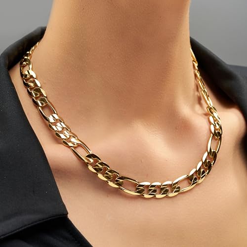 LIFETIME JEWELRY 9mm Figaro Chain Necklace 24k Real Gold Plated for Men and Women2