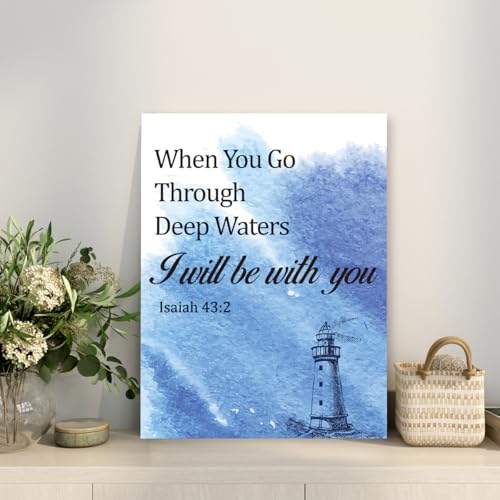 Gwisml When You Go Through Deep Waters Inspirational Bible Verse Canvas Wall Art,Isaiah 43:2 Motivational Scripture Print Painting Artwork for Christian Home Office Bible Verse Wall Decor - image 4