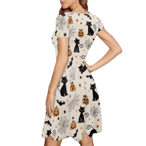 Image of POLERO Sunflower Dress for Women Floral Summer Dresses Short Sleeve Casual Sundresses Midi Dresses