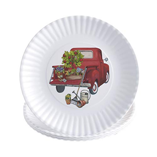 Melamine Floral Truck Dinner And Salad Serving Plates - Set Of 4 #TOP1