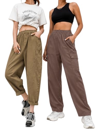 Image of Leriya Fashion Women's Elastic Waist Cargo Pants| Casual Loose Fit Jogger Trousers with Pockets| Lightweight Streetwear Pants for Women