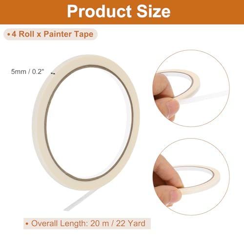 Image of PATIKIL Masking Tape 0.2 Inch Wide, 4 Roll 22 Yard Painters Tape Bulk No Residue Craft Tape for Wall Painting Labeling Car Painting Home DIY Flower Crafts Decoration, Beige