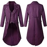 Men's Tailcoat Formal Slim Fit Suit Dinner Jacket Swallow-Tailed Coat Solid Cardigan Long Sleeve Lapel Collar Tuxedo Purple