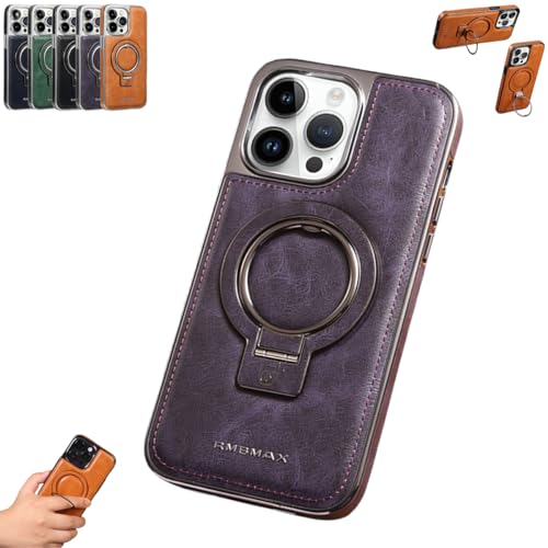 Coque cuir de luxe pour iPhone 15 Pro Max élégante et magnétique violette