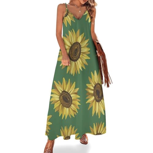 Robe été femme tournesol jaune sans manches robe maxi de plage fluide et légère