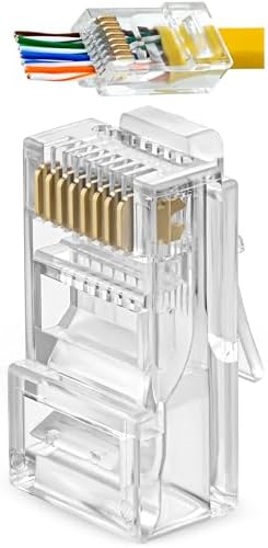 RJ45 Cat6 Pass Through Connectors - Pack of 100 - EZ to Crimp Modular Plug for Solid or Stranded UTP Network Cable - Male Ethernet Connector End