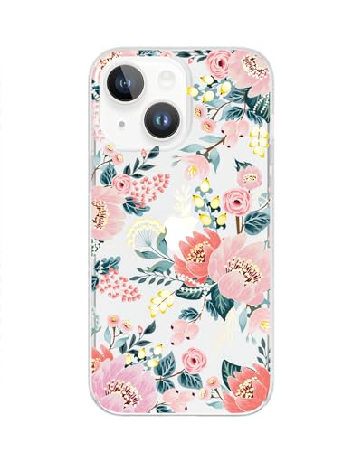 Coque iPhone 15 Plus Scorpify florale rose transparente pour femmes