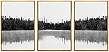 SIGNWIN 3 Piece Framed Canvas Wall Art Black and White Forest with Lake Nature Wilderness...