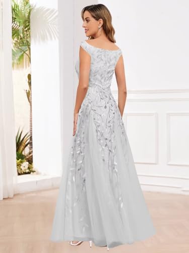 Sequin Mother of The Bride Dresses for Women Off The Shoulder Long Lace Tulle Formal Evening Dresses2