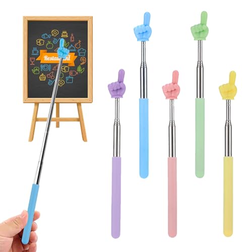5 Pack Retractable Pointer Stick for Classroom Teacher Finger Stick Ideal for Teachers and Kids Reading Retractable Hand Shape Pointer in Pink Blue Green Yellow Purple