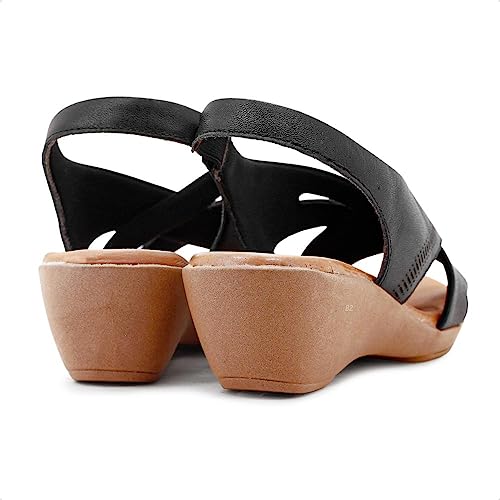 Sandália Usaflex Plataforma Anabela Laser Feminina (35, Preto/Marrom)