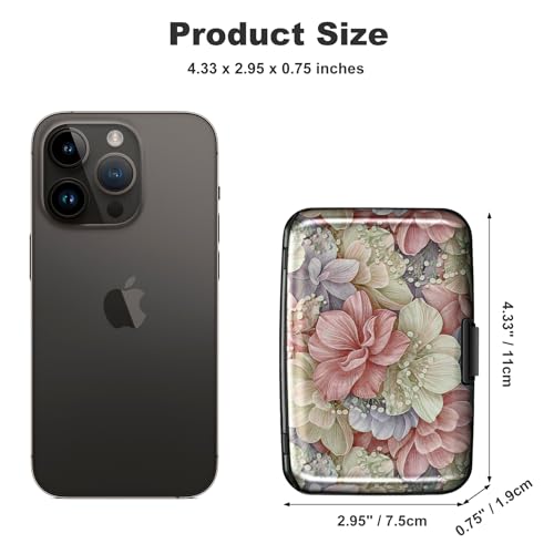 Image of ELFISH Mini RFID Aluminum Wallet Credit Cards Holder Business Card Case Metal ID Case for Men Women, Happy Flower, 4.33 x 2.95 x 0.73 inches, Rfid Wallet