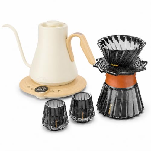 Image of Cocinare Gooseneck Electric Kettle & Pour Over Coffee Set, ±1F Temperature Control, 1500W 0.9L Kettle, Coffee Dripper, 550 ml / 18.6 oz Server & 2 Tasting Cups