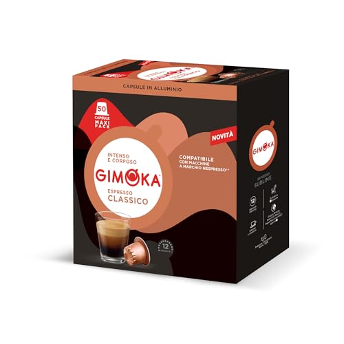 Gimoka - Miscela Espresso Classico, Intensità 12/13, 50 Capsule in Alluminio Compatibili con Sistema Nespresso, Note Intense di Spezie e Cacao Amaro per un Espresso Corposo a Casa Tua