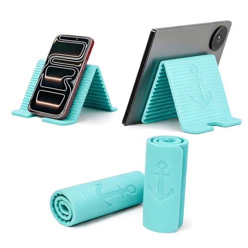 Image of Questsole Foldable Silicone Mobile Stand for Phone & Tablet, Portable Flexible Mobile Holder, Adjustable Desk Stand, Compatible with Smartphones, iPhone, Android, iPad (Aqua)