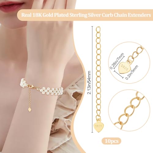 Beebeecraft 1 Box 10Pcs Extender Chain for Jewelry Making 18K Gold Plated 925 Sterling Silver End Tail Chain with Heart Charm Tag for Bracelet Necklace Extension DIY - Image 2