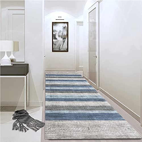 Tapis de couloir extra long moderne gris et bleu durable - 4