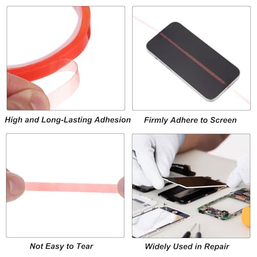 Image of MECCANIXITY 2Pcs 10mm(3 /8 inch) x 5m Phone Repair Adhesive Tape LCD Screen Repair Sticker Double Sided for Cell Phone Tablet Laptop Clear Red