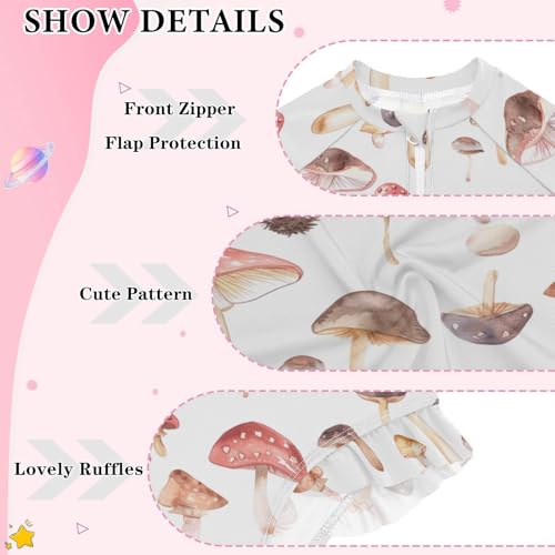 CaTaKu Girls One Piece Swimsuit Mushroom Cute Toddler Bathing Suit Long Sleeve UPF 50+ Rash Guard Swimwear 3-12Y3