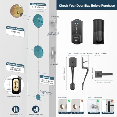 Front Door Lock and Handle Set,SMONET Keyless Entry Doo Lock with Handle,Smart Fingerprint Keypad Bluetooth Electronic Digital Deadbolt,Auto-Lock App Control,Work with Alexa,Easy to Install,Black by SMONET - Used condition - Image 7