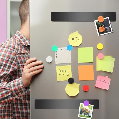 Image of Climberty 4 Pack Stainless Steel Magnetic Board Strip Memo Message Magnetic Board with 20 Pcs Color Magnets Self Adhesive Notice Bulletin Bar Board for Home, Office, Photo Wall, Fridge - Black