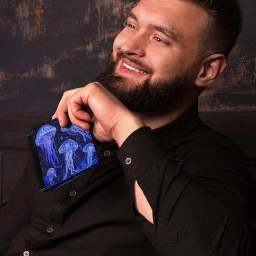 Blue Jellyfishes Bifold Wallet for Men Women PU Leather Slim Purse Pocket Wallet with Card Holder4