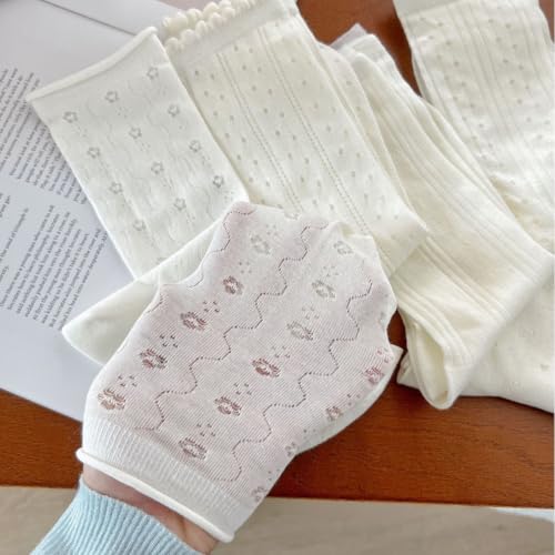 Image of 5 Pairs White Cute Socks, Women's Lace Ruffles Ankle Casual Sock, Cottagecore Breathable Socks, Floral Crew Socks