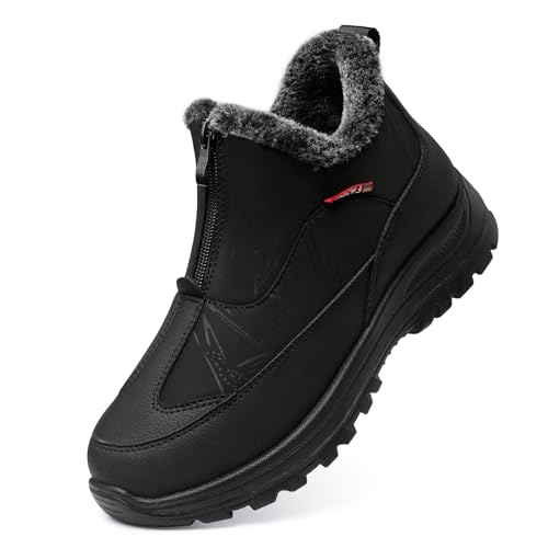 TEMOFON Winter Snow Boots for Women: Snow Black Slip on Waterproof Insulated Boot Wide Width Non Slip Warm Fur Lined Dressy Walking Outdoor Booties Size 11