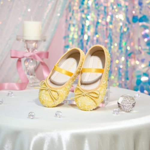 Image of PHIRAMIN Toddler Flower Girl Glitter Dress Shoes Little Girl Ballet Flats Bow Wedding Party