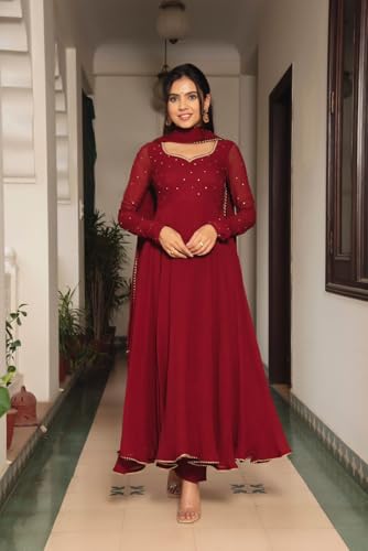 Image of Elegant Fox Georgette Gown with Sequence Work & Moti Lace Dupatta Party & Ethnic for Women