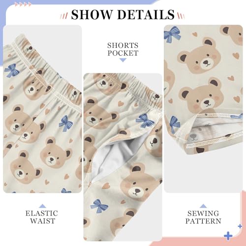 Pajama Pants Sleep Pants Soft Elastic Waist Pajama Lounge Pants Bear Blue Bow for 6-14 Years Old4