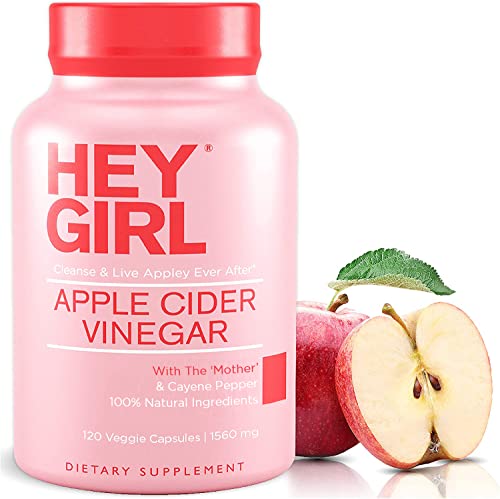 Hey Girl Tea Apple Cider Vinegar Capsules with The Mother -1560mg Apple Cider Vinegar Pills with Cayenne Pepper - 120 Vegan ACV Capsules with Mother for Detox Cleanse, Keto, Digestion & Bloating