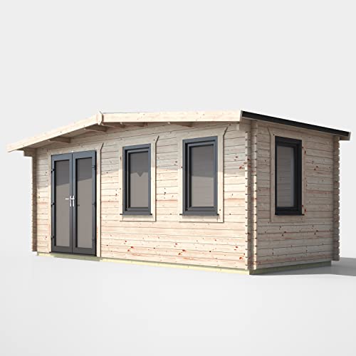 Powersheds High Grade Premium Apex Chalet Log Cabin with Double Door, EPDM Rubber Roofing Door & Window Flexibility, made from Extra Thick Timber & Toughened Glass (Left Orientation Door)