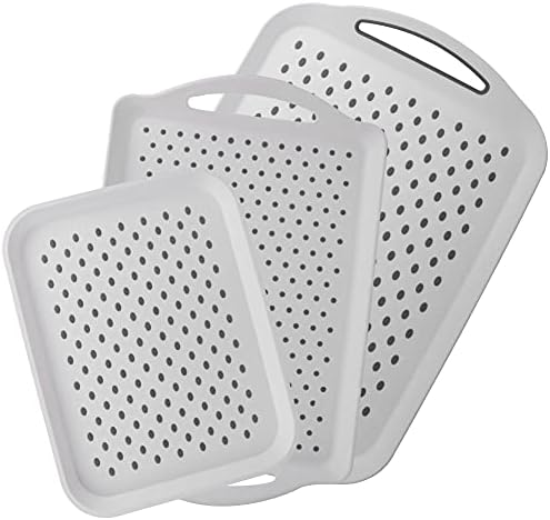 IEBIYO 3 Pcs Anti-Slip Food Serving Tray with Handles Dinner Breakfast Bed Drink Food Coffee Trays Plastic Rectangle Non-Skid Rubber Grip Multipurpose Serving Table Tray Cafeteria Trays for Eating