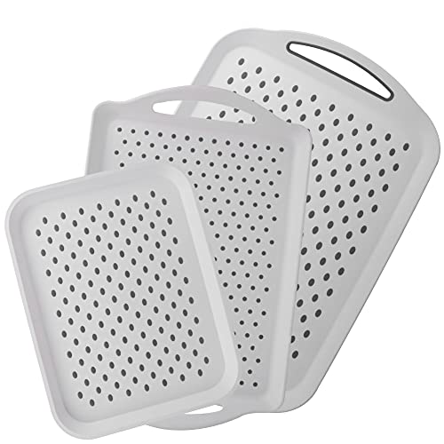 Iebiyo 3 Pcs Anti-Slip Food Serving Tray With Handles Dinner Breakfast Bed Drink Food Coffee Trays Plastic Rectangle Non-Skid Rubber Grip Multipurpose Serving Table Tray Cafeteria Trays For Eating #TOP26