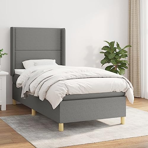 Frdhee Cama con colchón cama de casa,cama con somier con colchón gris oscuro 90 x 200 cm de tela,cama de día para dormitorio infantil
