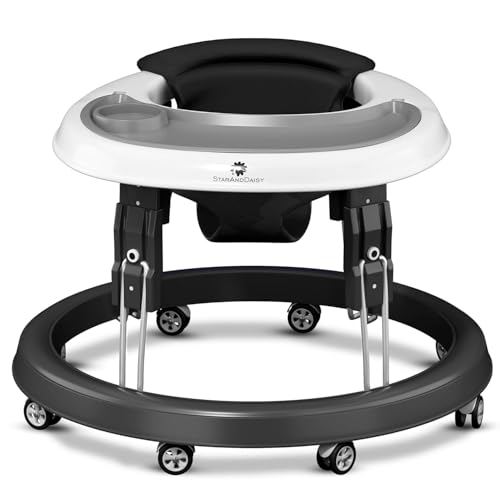 Image of StarAndDaisy Walker for Kids 6 to 24 Months, Baby Walker for Boys & Girl with 360 Rotational Wheels & Padded Seat, Foldable Walker for Kids for 1 Year with Adjustable (First-wo-Tray-Black)