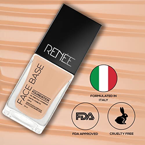 Image of RENEE Face Base Liquid Foundation - Mocha, 23ml | Enriched with Hyaluronic Acid & Vitamin E, Provides SPF 8 Protection, Weightless, Long-lasting Matte Finish